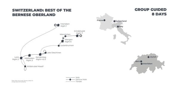 Switzerland Best of the Bernese Oberland 8 Days Walk Map Group Guided